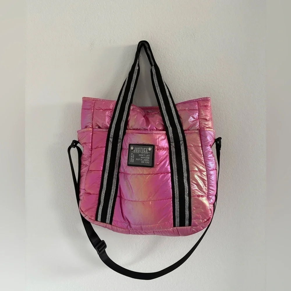 Justice Pink Holographic Puffer Tote Y2K